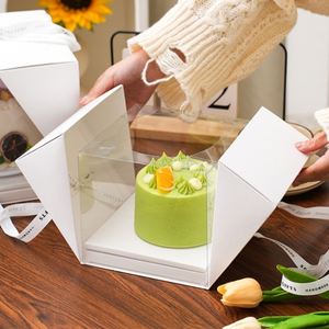 Custom White 4/6/8 Inch <b>Cake</b> <b>Box</b> With Window & Ribbon, Food Grade Paper <b>Gift</b> <b>Box</b> for Birthday Wedding Party Bakery Packaging - Product Image 3