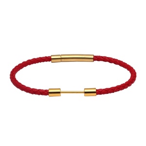 XD MB072 Bracelet en cordon rouge avec <span class=keywords><strong>perles</strong></span> dorées, style couple homme-femme, cordon en cuir, perle porte-bonheur - Product Image 1