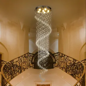 Custom Hotel Villa Grote Lange Kroonluchters Luxe Hanglampen Verlichting Led Trap Plafond Kristallen Kroonluchter