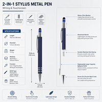 Stylo à bille avec pointe stylet, clip chromé, triple anneau, corps mat, écriture fluide pour tablette, téléphone et tâches de signature