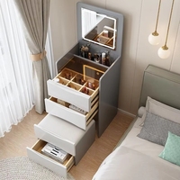 Organisateur de maquillage moderne VL, table de chevet, commodes de luxe, coiffeuse avec miroir LED et chaise pour chambre à coucher