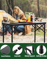 Table de camping pliable de 3 pieds avec filet de rangement, 3 hauteurs réglables, table portable avec poignée pour barbecue en plein air, jardin, pique-nique
