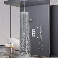 HOMEDEC Système de douche mural en laiton chromé 10 pouces avec barre coulissante carrée, vanne inverseur thermostatique 4 voies et jet complet