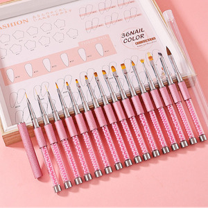 Ensemble de pinceaux à ongles rose nacré avec logo personnalisé pour ongles, poudre acrylique 3D, pinceau plat rond pour gel, liner, dégradé ombré, peinture, manucure - Product Image 1
