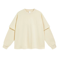 T-shirt Homme Oversize Vintage en Coton Lavé Effet Vieilli Coupe Boxy Streetwear Personnalisable Double Couche Manches Longues