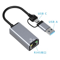 2-in-1 USB C to Ethernet Hub RJ45 Gigabit Network Card Converter for Mobile Phones, Computers and Laptops Hub