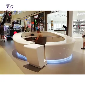 Personalizado construído recepção branco artificial pedra meia rodada comercial bill counter