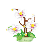 Mini Pot d'Orchidée en Briques - Bouquet de Fleurs Artificielles en Blocs de Construction - Jouet Unisexe - Cadeau Éducatif