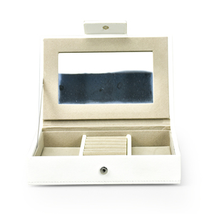 Estuche de joyería de cuero MDF personalizado con cierre de botón y decoración de espejo multifunción para almacenamiento de joyería de moda. - Product Image 2