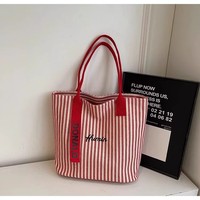 Sac fourre-tout en toile rayé de haute qualité, grande capacité, décontracté, personnalisable avec impression de lettres, sac à bandoulière