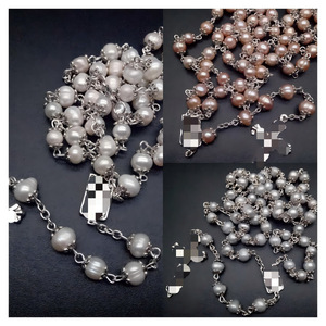 Collier chapelet unisexe en perles d'eau douce naturelles trois couleurs, qualité AAA, serti griffe, pour cérémonie religieuse, chaîne de pull - Product Image 1