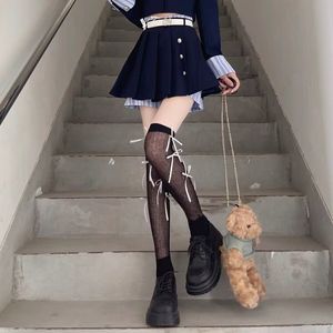 Sweet Cool Bow Tie Calf <b>Socks</b> Over The Knee Thin Ribbon Slouch <b>Socks</b> For Women Transparent Cotton Solid Color <b>Black</b> White Light - Product Image 3