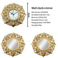 Fabricant américain rétro réveil créatif sculpté miroir réveil 3 pièces ensemble style rural ornement horloge murale