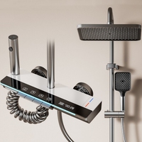 Ensemble de douche mural intelligent gris en céramique avec affichage numérique LED, pommeau de douche pluie, fonction massage et pause
