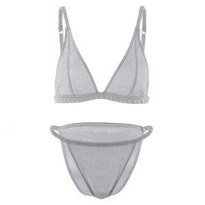 Ensemble de bikini métallique argenté personnalisé, soutien-gorge triangle pailleté et string, maillot de bain 2 pièces pour femmes, OEM - Product Image 1