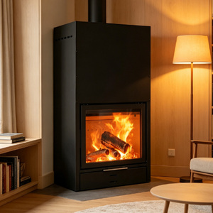 Caminetto Moderno a Legna Autoportante per Interni <span class=keywords><strong>con</strong></span> Porta Scorrevole Verticale per Riscaldamento Residenziale in Soggiorno e Villa - Product Image 4