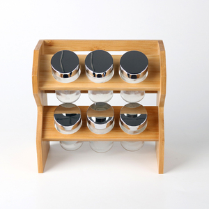 2 Tier <strong>Natural</strong> Bamboo Kitchen Spice Rack Condiment Storage Organizers <strong>Shelf</strong> with Jars for Kitchen - Product Image 4