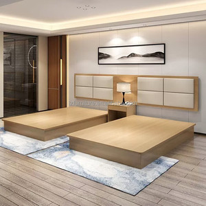 Low Cost Hotel Furniture <b>Set</b> 3 Star Hotel Guest Room Twin <b>Bed</b> Customized Double <b>Single</b> Wood Base Platform <b>Bed</b> Frame - Product Image 2