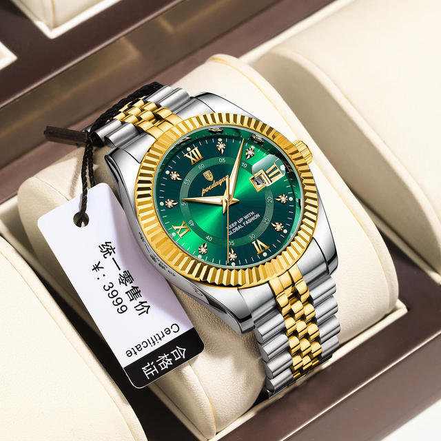 POEDGAR 910 New Diamond Watch for Men High Quality Stainless Steel Quartz Watches Man Luxury Gold Blue Bracelet Relojes Hombre