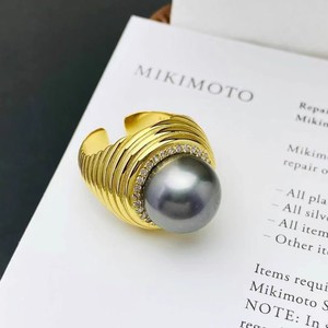 Porte-bague vide en argent S925 10550DIY avec support pour bijoux rond de 10 à 13 mm pour femmes, accessoires de maquillage avec perles - Product Image 1