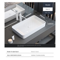 Évier de comptoir en céramique blanche, style B, 600x340mm, lavabo rectangulaire pour projet de décoration de salle de bain d'hôtel