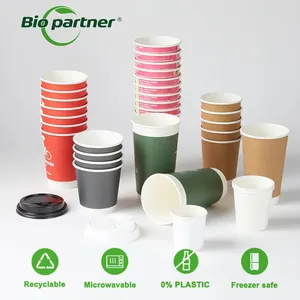 Biological Plastic Free Hot Cold Drink Tea Coffee Paper Pulp Juice Cup Water Based Lined Coffee Milk Tea Paper Cup Disposable