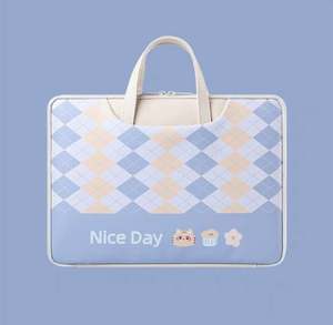 Teenager <b>Cute</b> 15'' Genuine Organic PU Vegan Leather <b>Laptop</b> Sleeve <b>Case</b> With Multi-Pocket Fashionable Design and Luggage Belt - Product Image 1