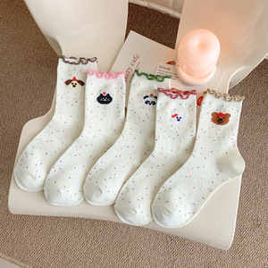 Women's Mid Calf <b>Socks</b> With Bear Pattern Polka Dot Yarn Breathable Spring Autumn Style - Product Image 4