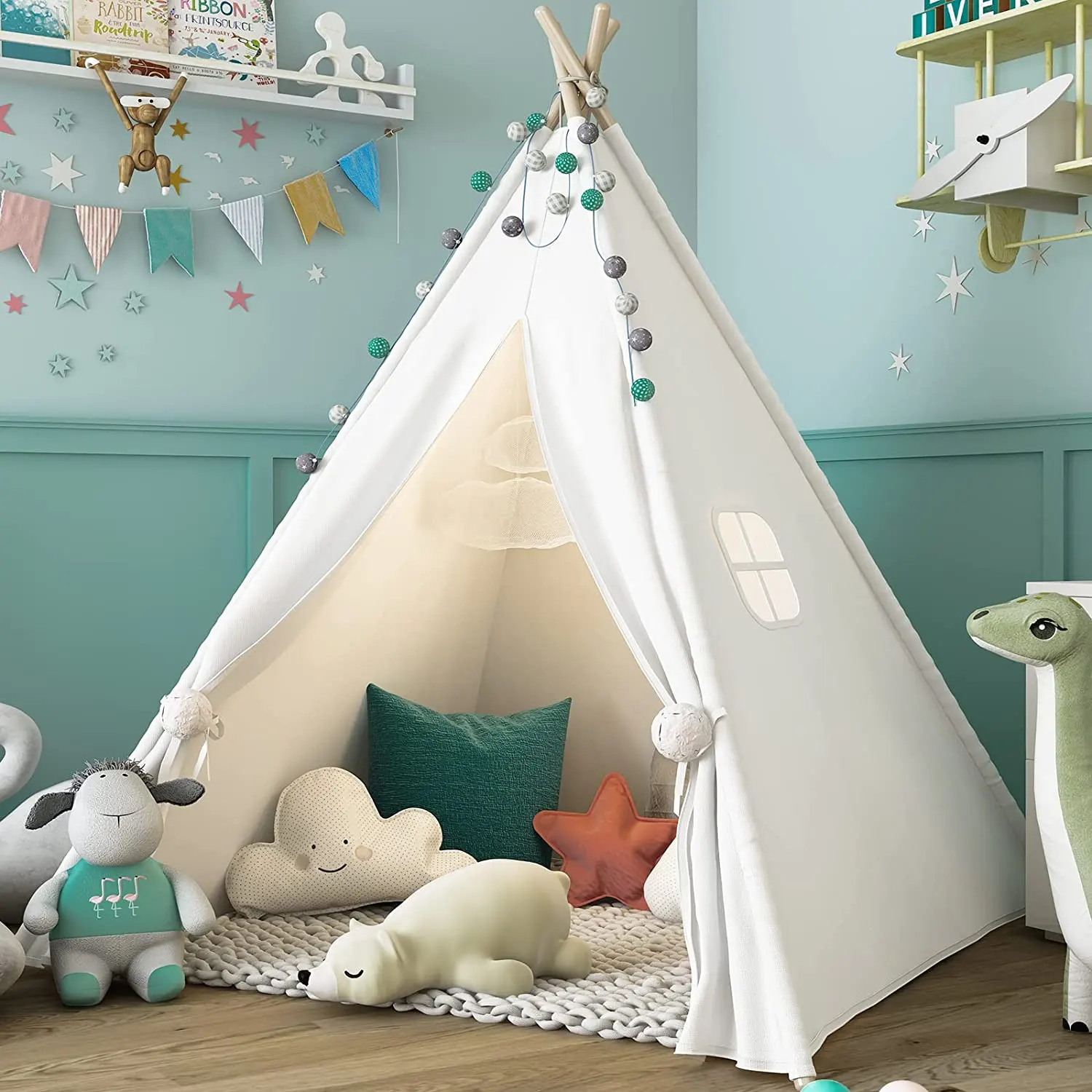 Crianças Tenda com Carry Case, Indoor & Outdoor Playing Tent Natural Canvas Teepee Play Tent Brinquedos para Meninas/Meninos