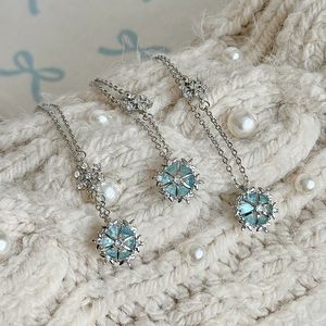 S925 Pure Silver Winter Crystal Necklace <b>Snowflake</b> Pearl Tassel Exquisite <b>Light</b> Luxury High-End Long Collarbone Chain High - Product Image 4