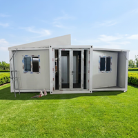 Maison conteneur pliable en acier à double aile, éco-responsable, avec panneaux sandwich, cabine modulaire écoénergétique pour usage domestique ou bureautique