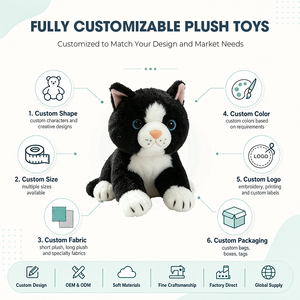 Peluche chat de smoking personnalisée, jouet en peluche doux, service OEM, poupée chaton noir et blanc personnalisée, cadeau animal en peluche moelleux - Product Image 2