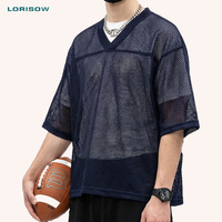 Maillots de football en gros 240G, streetwear, coupe ample pour homme, col en V, maille, nouveau design, maillots de football courts en blanc