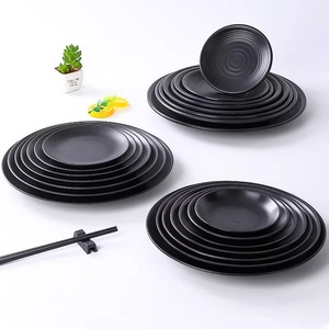 <b>Melamine</b> Round Black <b>Plate</b> Set For Restaurant Catering Stir Fry Noodle Dish Party Use - Product Image 2