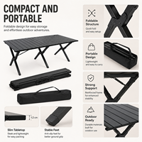 Mesa Plegable de Aluminio Negra, Mesa de Camping y Picnic Resistente y Duradera