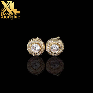 Elegant High End <b>Small</b> Quantity Accessories Wholesale Round Full Zircon <b>Silver</b> Plated Hip Hop Gift Men <b>Earrings</b> - Product Image 1