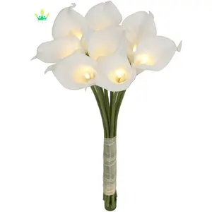 Hoa nhân tạo Calla Lily hoa trắng với ánh sáng LED cảm ứng thực sự Faux hoa sắp xếp bó Hoa Hổ Lily cho đám cưới