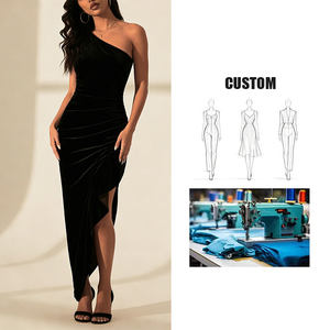 Robe de soirée asymétrique à une épaule en velours noir personnalisée <span class=keywords><strong>Missord</strong></span> pour femmes - Product Image 1