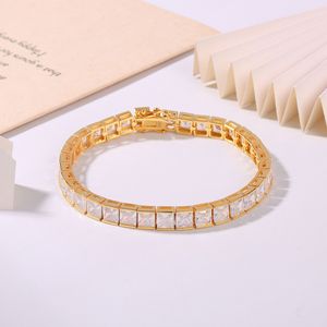 Pulsera de tenis de plata S925 con cristales de corte princesa, chapada en oro de 22K, engaste de canal, geométrica, unisex, de lujo, para uso diario - Product Image 5