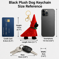 Zaves Vente en gros Kawaii Chiot noir Porte-clés en peluche Écologique Doux Capuche rouge Stock Animal en peluche Pendentif Sac à dos Accessoires
