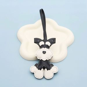 Schnauzer Pendant for Dog Lovers 3D Cute Animal Keychain with Unique Design PU Leather Bag <b>Charm</b> - Product Image 3