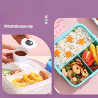 Boîte à lunch bento en plastique réutilisable pour enfants W13 Animal, 3 compartiments, éléphant, boîte à lunch en PP pour enfants