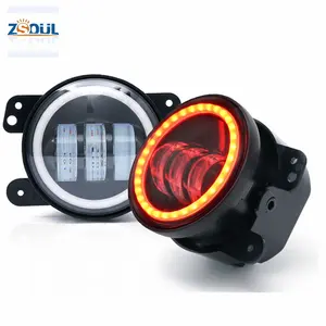 2PCS 4inch 30W RGB Led Fog Lights with White Halo Ring Angel Eyes DRL for Jeep Wrangler