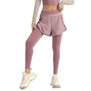 High Waist Assorted Colors False-Two-Piece Yoga Pants Cross-Border Zone Sports Running Tights with Belly Contracting Feel