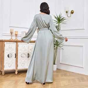 Ropa Islámica al por Mayor para Mujer, Cinturón con Cuentas <span class=keywords><strong>de</strong></span> Oriente Medio, Arabia Saudita, Dubái, Color Sólido, Adornado con <span class=keywords><strong>Perlas</strong></span>, Vestido Abaya Cerrado - Product Image 3