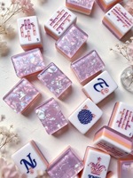 Tuiles de Mahjong en cristal d'opale rose, 4 couches, luxueuses et éblouissantes, pour jeux de 4 personnes et cadeaux de divertissement