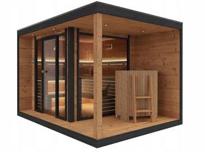 Sauna extérieur en forme de cube pour 4 à 6 personnes, sauna traditionnel à vapeur avec porte en bois thermique et en verre - Product Image 2