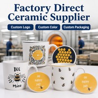 Ensemble de cadeau en céramique Offres Spéciales mignon, tasse d'abeille de miel avec sous-verre avec l'emballage de boîte de PVC présentoir d'emballage, ensemble de tasse de café et de thé
