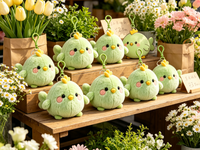 Peluche précieuse en forme d'oiseau, poussin rond vert menthe avec bec jaune et joues rosées, conception personnalisée OEM ODM