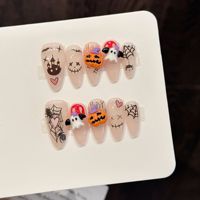 Faux Ongles Gothiques d'Halloween en Gros, Prêts à l'emploi, Forme Amande, Motif Mardi, Toile d'Araignée, Crâne, Goutte de Sang, Croix 3D, Réutilisables, à Presser